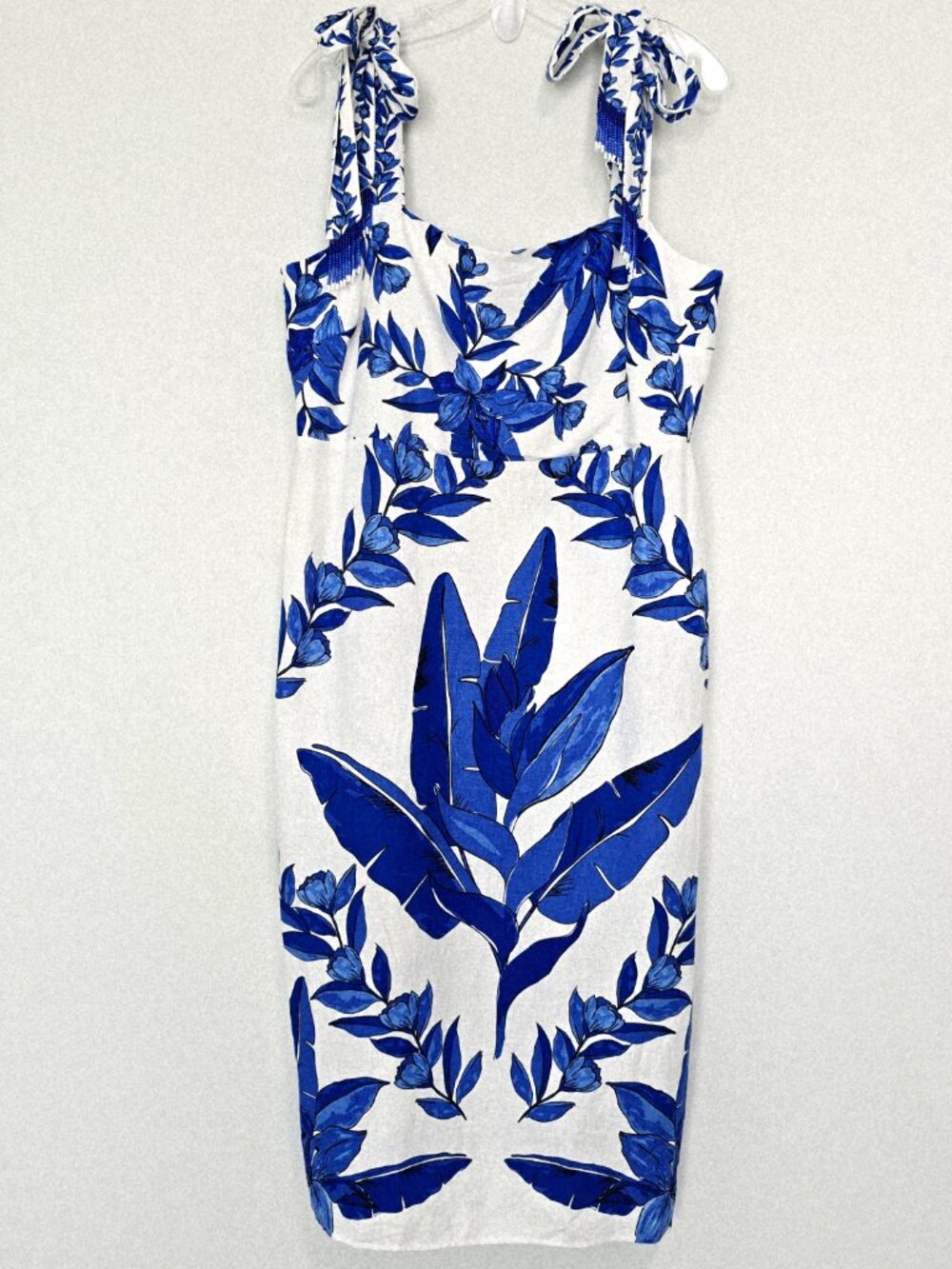 NWT Calypso St Barth Linen Midi Dress XL Blue Floral Breezy